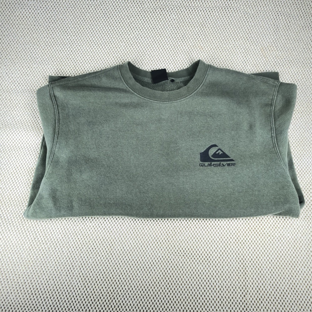 Quiksilver Logo Mens Large Green Crew Neck Fleece Pullover Sweatshirt
